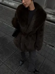Elegant Women's Faux Fur Coat, Warm Loose-Fitting Jacket for Fall & Winter, Eco-Friendly High-End Style Outerwear