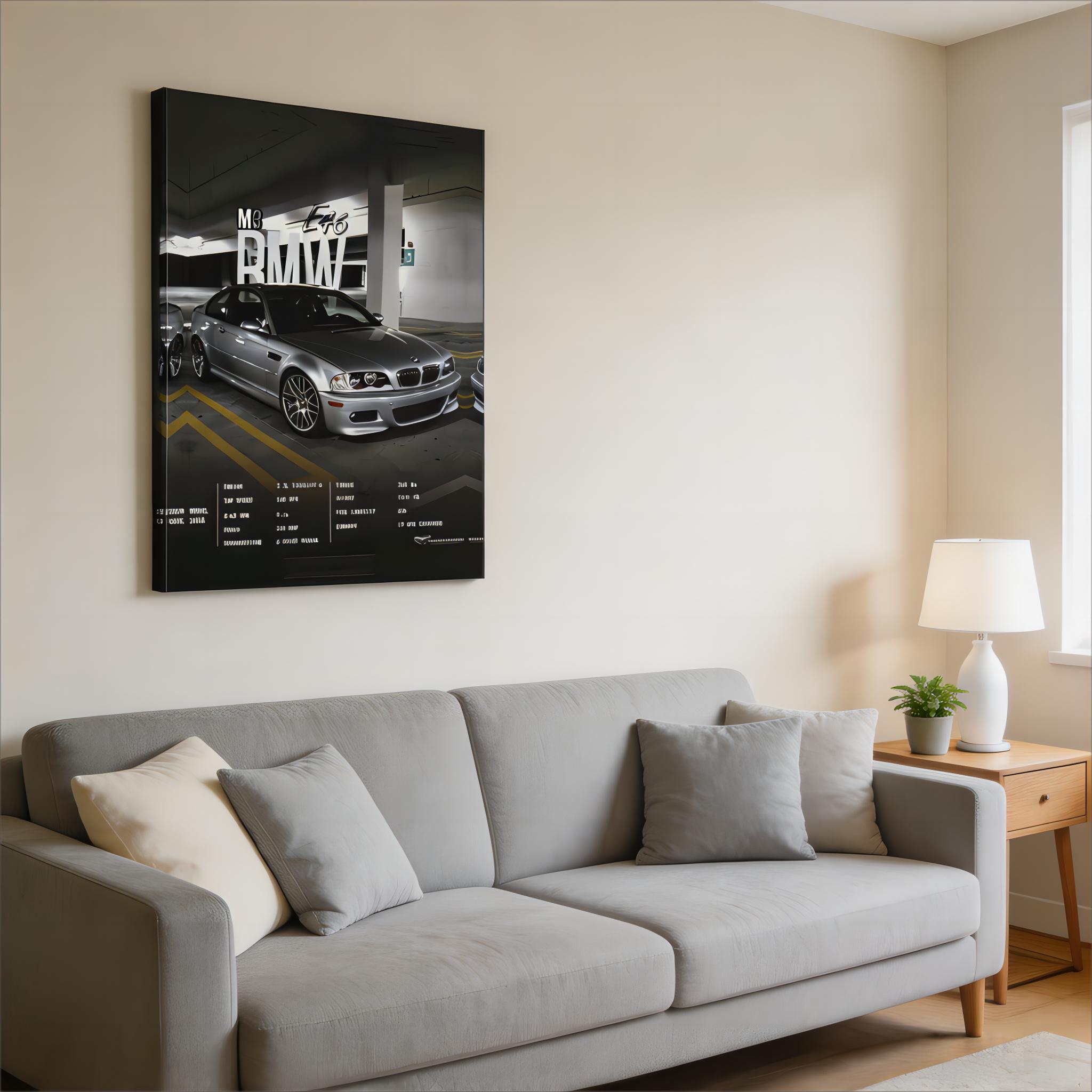 BMW E46 M3 High Performance Car Poster, Modern Canvas Wall Art Decor, Ideal Gift for Car Enthusiasts, Suitable for Living Room, Bedroom, Study, Gaming Room