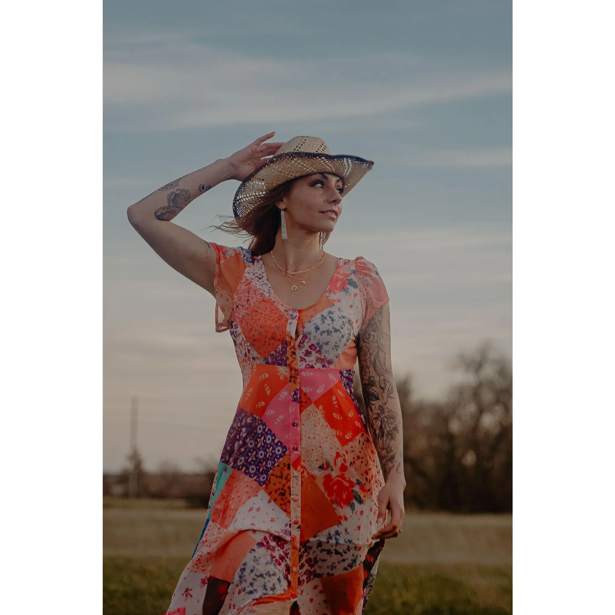 Quilt Printed Button Down Maxi Dress