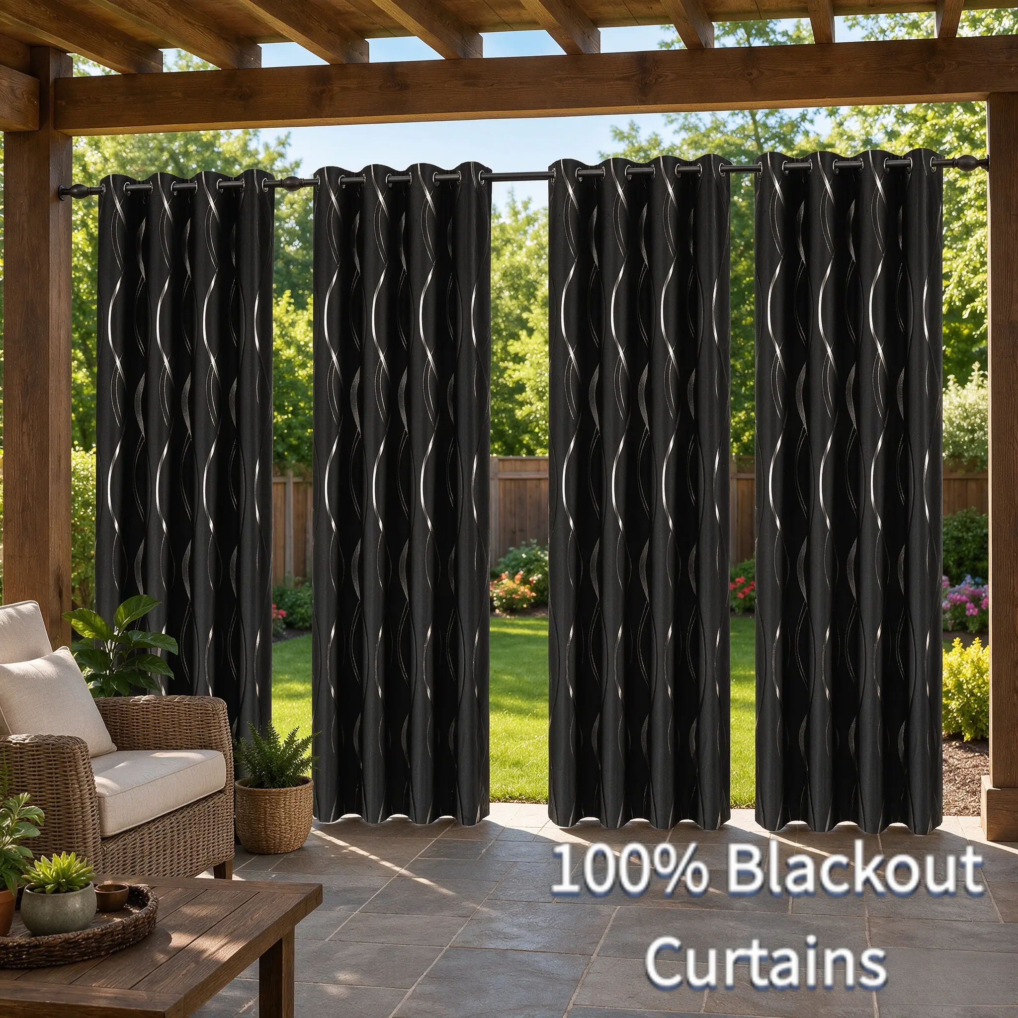 4-Panel Grommet Top Multi-Size Outdoor Modern Stripe Blackout Curtains - Contemporary Glam, Excellent Light Blocking, Privacy-Focused Drapes for Patio, Gazebo Household Textile Decor, Cortinas Para Cuarto