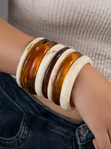8PCS Vintage Amber Pattern Resin Bracelet, Unique High-End Wide Band Wristband, Versatile Commuter Jewelry, Fashionable Accessory for Daily Wear, High Quality Bracelet