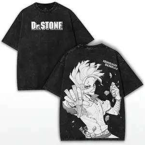 valentine shirts Anime Dr. Stone Graphic Washed T-shirt Suitable for all seasons high quality Oversized Unisex soft Couples Harajuku Classic tee