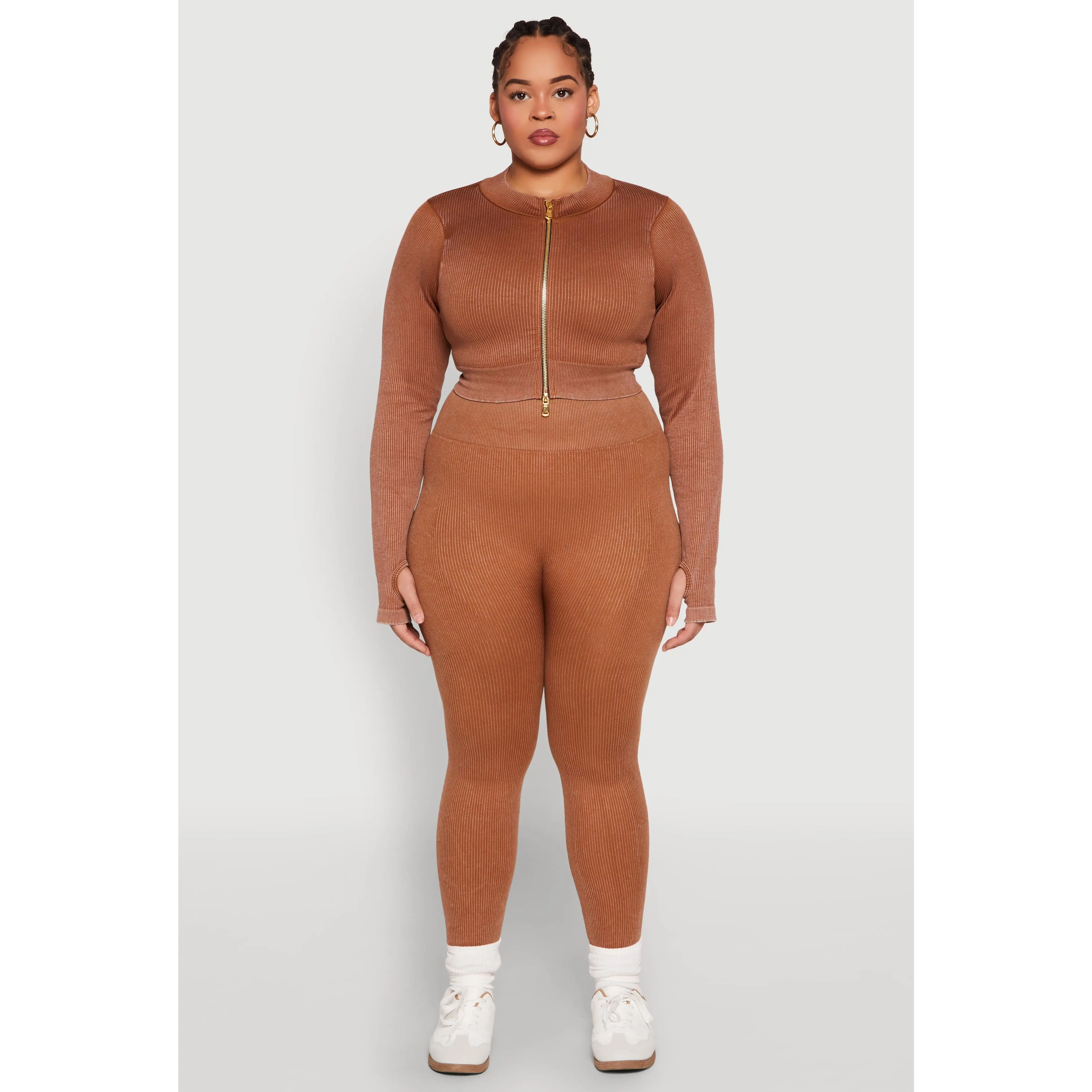 Plus Size Daisy Compression Rib Acid Wash Leggings