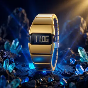 Retro Cyberpunk Digital Watch Y2K Vintage Square Face Electronic Wristwatch with Wide Metal Band Futuristic Sci-Fi Timepiece for Men Women