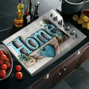 1 extra large anti slip heat-resistant stove cover, Floral Pattern, Kitchen Decorative Placemat - blue-green kitchen countertop mat, suitable for gas/induction cookers, ovens protection mat - durable polyester insulation mat