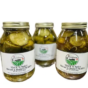 The Farmhouse at Saccos Thick N Spicy Bread & Butter Pickles 32 oz Jar - Rich Flavor, Perfect for Snacking