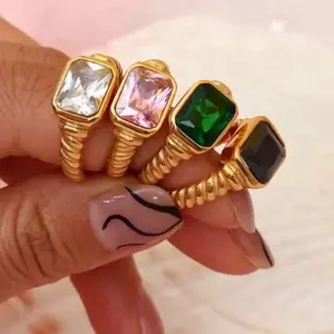 Gold Plated CZ Solitaire Ring with Twisted Band Jewelry Elegant Design Stainless Steel Band Unique Touch for Any Occasion