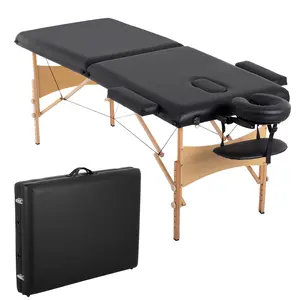 72.8 Inch Massage Table Portable Portable Massage Bed 2 Section Long Foldable Tattoo Bed w/Carrying Case Height Adjustable Sturdy Wooden Frame,Solon&Facial Care Spa Lash Bed