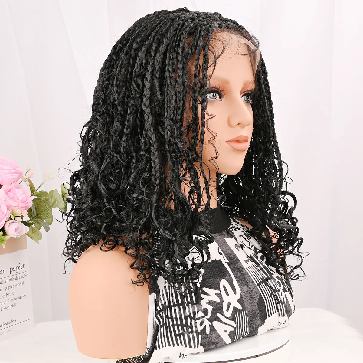 Knotless Box Braid Wig 14 Inches Full Lace Synthetic Glueless Cap Facynos Knotless Braid Wig 14 Inch - Heat Resistant  main image 2