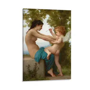 William Adolphe Bouguereau's Prints A Young Girl Defending Herself Against Eros,Timeless   Art for Interior Wall Decoration. Poster Canvas Wall Art For Bedroom Decor Bar Office Room Decor Gift