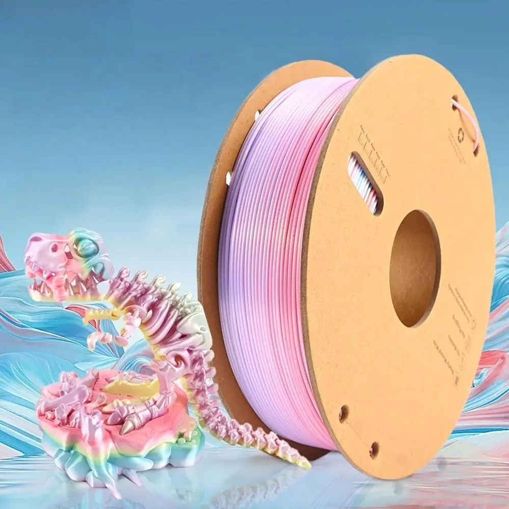 1kg (2.2LB) PLA 3D Printer Filament - Black/ White + Multicolor (Dual/ Tri/ Rainbow) 1.75mm, High Gloss Finish, Low Warping, Works with Creality Ender 3/ 5/ Neo