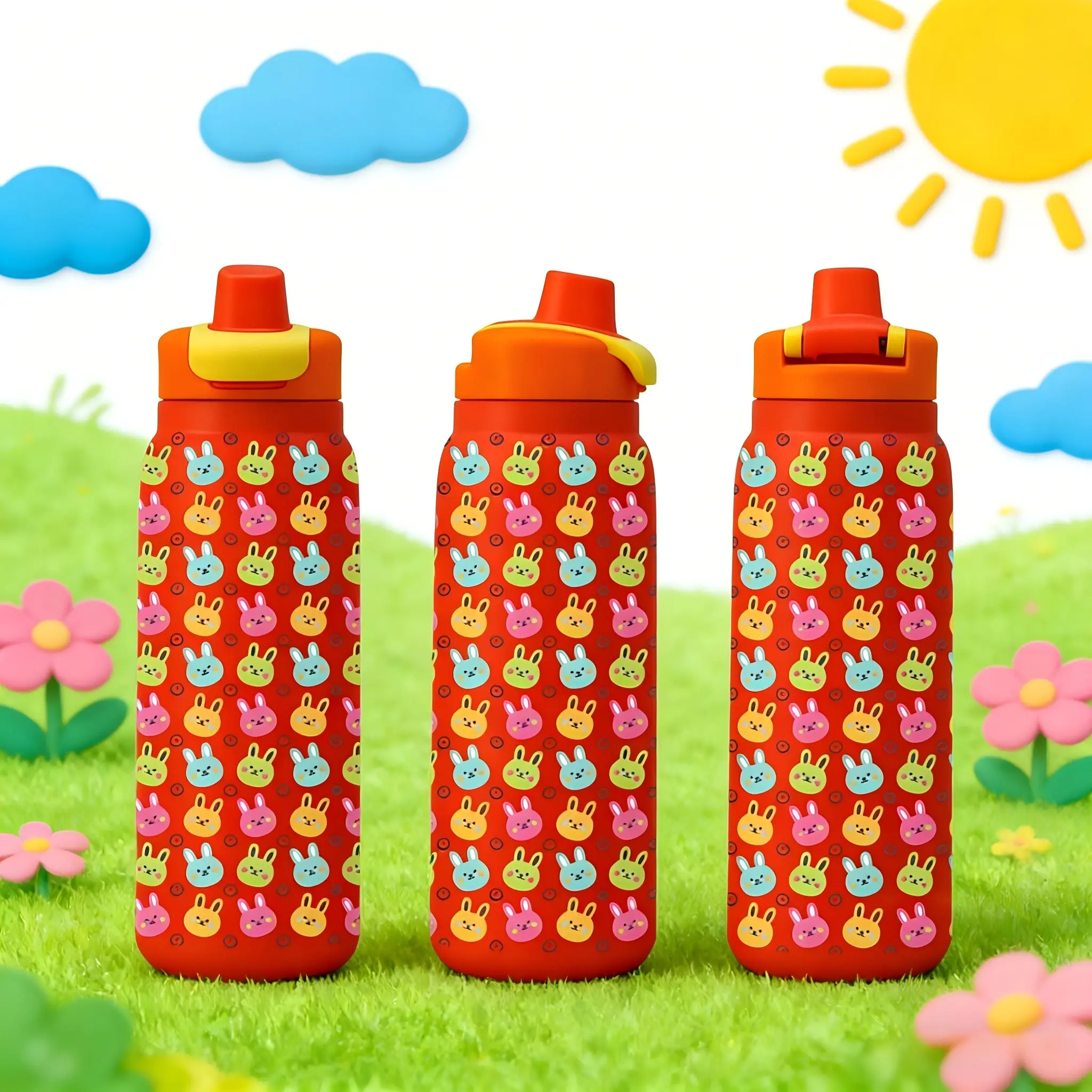 AuraCup 1pc 28oz Stainless Steel Insulated Tumbler with Lid and Straw, Colorful Bunny Face Pattern Design, Double Wall Vacuum Thermal Cup for Hot Cold Drinks, Leak Resistant Portable Water Bottle, Easter Valentine’s Day Carnival Fiesta Gifts for Women Men