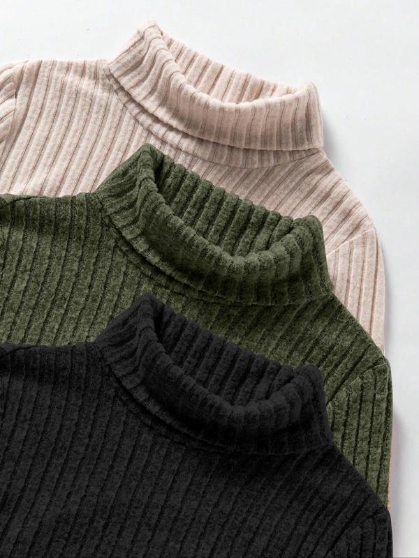 Women's Fall Winter 3-Piece Set, Fashionable Slim Fit Ribbed High Neck Fleece Lined Long Sleeve Bodysuit, Comfortable Underwear