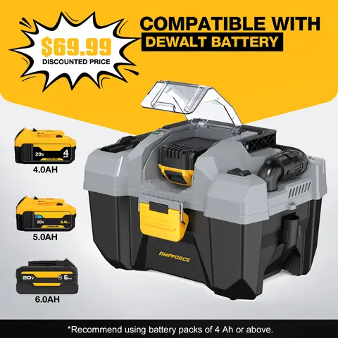 20V Cordless Wet/Dry Vacuum Cleaner - DeWALT Battery Compatible (Battery Not Included), 2.65-Gallon Dust Collector, 45cfm High Airflow, Multi Surface Cleaning, Detachable Handle & Body, Durable & Portable, Soft Hose, All Accessories, Car/Home Use RCSV-20
