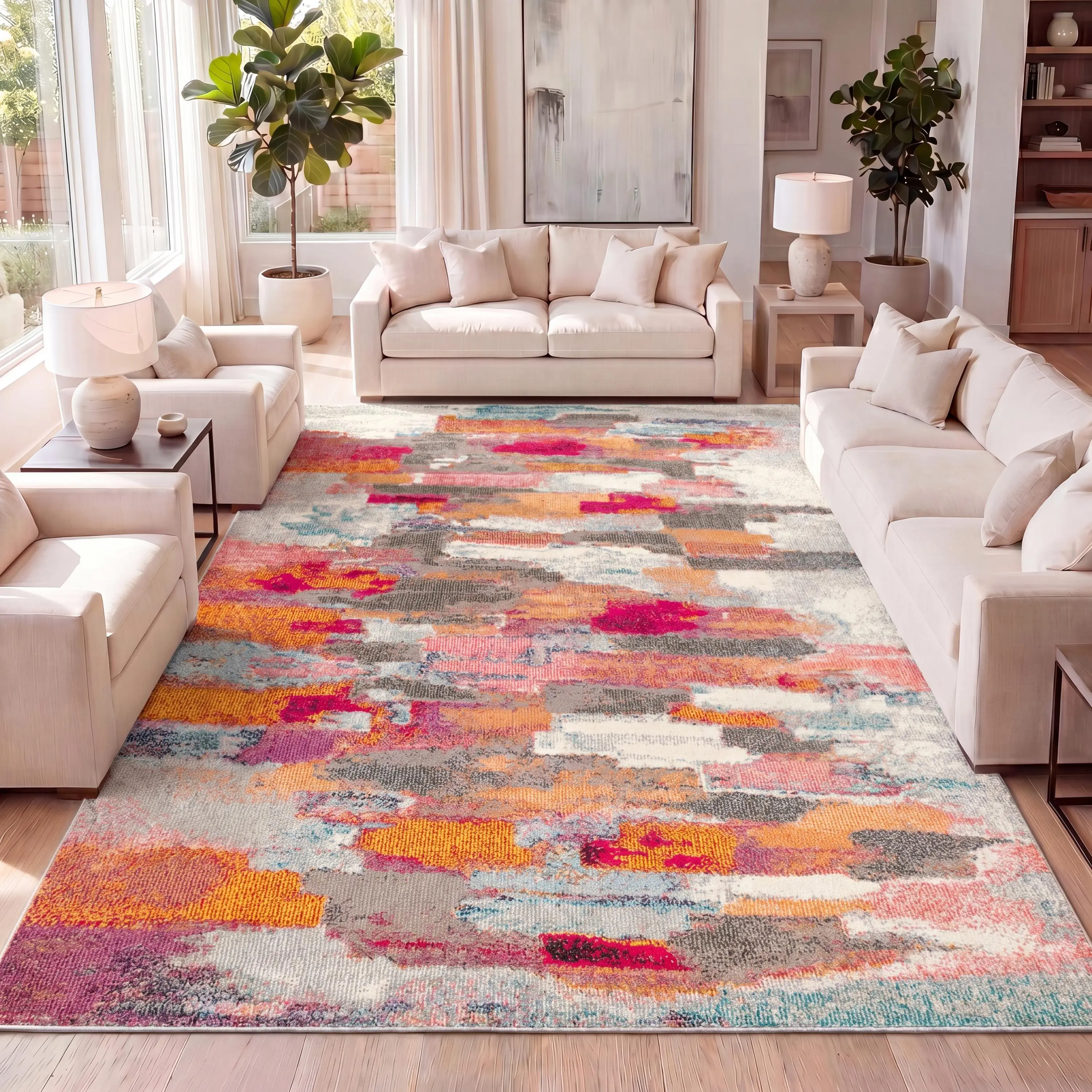 JONATHAN Y Contemporary POP Modern Abstract Brushstroke Indoor Area Rug; for Living Room, Kitchen, Bedroom, Dining Room, Office