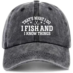 That's What I Do I Fish and I Know Things, Funny Baseball Cap, Funny Fishing Hats with Sayings, Adjustable Cotton Baseball Cap, Birthday Gift for Fishing Lover Black