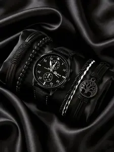 5-piece watch set, men's exquisite versatile watch, fashionable quartz watch, simple temperament watch set, Fashionable Watches