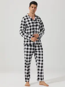 Men's Plaid Pajama Set Pjs, Long Sleeve Top & Pants, Christmas Sleepwear, Loose Fit Soft Comfortable Casual, Two-Piece Home Wear