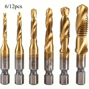 6/12pcs High-Speed Steel Tap & Drill Bit Set, Metal Bits - M3-M10 Sizes for Easy Tapping & Drilling, Metalworking Precision Tools