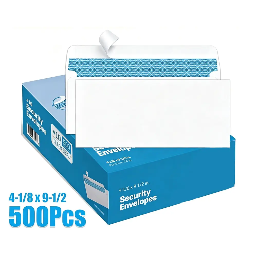 #10 Security Letter Envelopes, 500 Count, Self-Seal, Windowless, 4-1/8" x 9-1/2" Office Postal Supplies