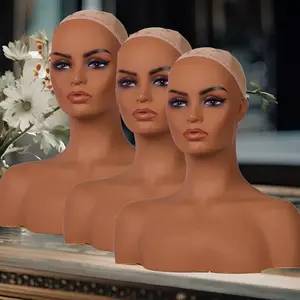 Realistic Mannequin Doll Head with Shoulders for High Quality Wig Stands 2 Shades Beige & Tan Perfect for Styling