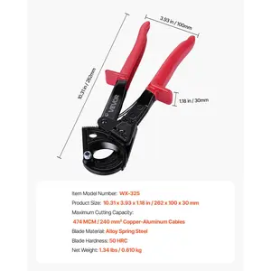 VEVOR Ratcheting Cable Cutter, Spring Steel Blades with PVC-Coated Handles, Quick-Release Button, Heavy Duty Ratchet Cable Wire Cutter for Cutting Copper Aluminum Cables Up to 474 MCM/ 240 mm