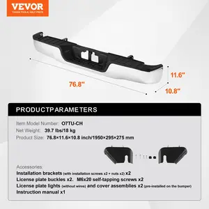 VEVOR Rear Step Bumper, Compatible with 2007-2013-Toyota Tundra, Chrome Steel Back Bumper, Assembly Replacement Rear Bumper with License Plate Light and Step Pad, without Sensor Holes, for TO1103117