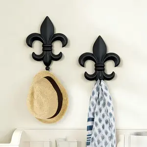 Iron Fleur de lis Wall Hooks Set of 2, Ideal for Home Door Back, Entryway, Bathroom Use, Hang Towels, Bags, Robes