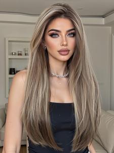13x6 lace front wig in gradient with side bangs, long straight high temperature resistant synthetic hair, perfect for music festivals, parties, weddings, christmas, and cosplay
