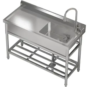 47"x37"x20" Stainless Steel Utility Sink, Freestanding Single Bowl with Pull-Out Hot & Cold Faucet, Commercial Kitchen Laundry Bathroom Garage Garden Sink