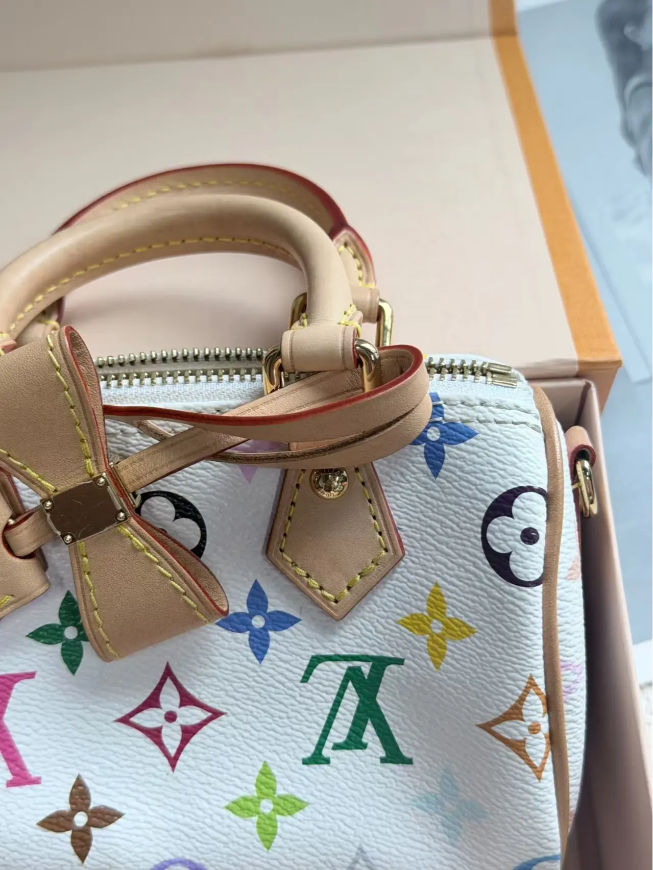 Pre-owned Louis Vuitton Preloved Lv speedy nano White Sancai