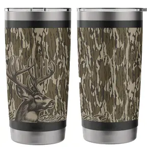 Whitetail Deer Bottom Lands Camo Deer Hunting Camo Tumbler Stainless Steel - Camo Camouflage Mug Tumbler Cup 12oz 20oz 30oz With Lid Straw
