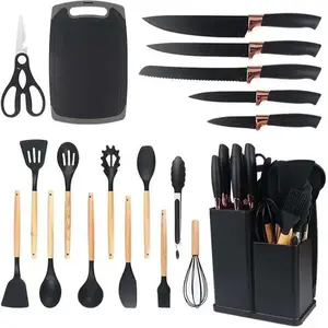 Silicone Kitchen Utensils Set, 19pcs/set Non-stick Cooking Utensils Set with Storage Holder, Heat Resistant Cooking Tools Set, Silicone Spatula Set, Wooden Cooking Tools for Home Kitchen