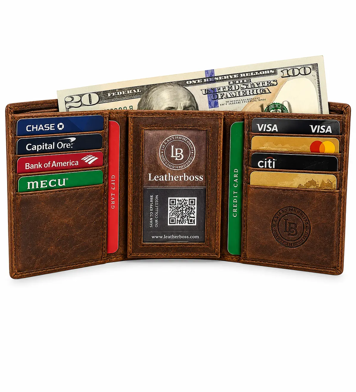 Leatherboss Men's Wallet, Retro Genuine Leather Trifold with RFID Blocking, 10 Card Slots, Compact, Gifts for Boyfriend, Genuine Leather Wallets, Birthday Gift For Bf