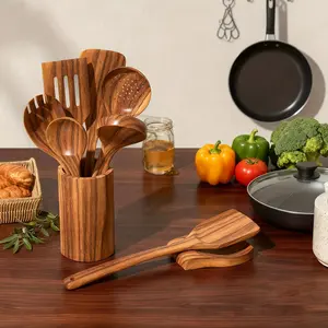 5-piece Set of High-end Wooden Kitchen Utensils - Ergonomic Handle, Natural Wooden Spoon, Stir Fry Shovel, Soup Spoon and Non Stick Pan Special Shovel, Heat-resistant and Easy To Clean, Durable Kitchen Essential Accessories