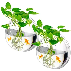 2 Pcs Hanging Wall 1 Gallon Acrylic Clear Wall Fish Tank for Beta Aquariums Mounted Plant Bubble Ecosphere Decor