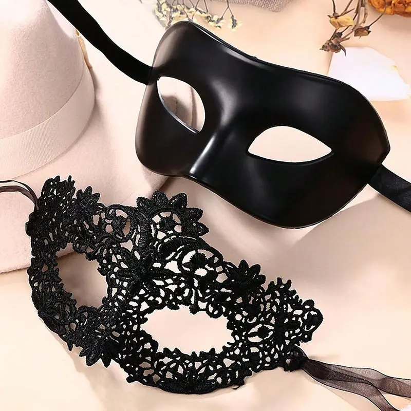 2PCS Black Lace Masquerade Mask, Elegant Venetian Eye Mask, Halloween Costume Accessories, Gothic Party Mask for Ball, Carnival, Cosplay & Mystery Events