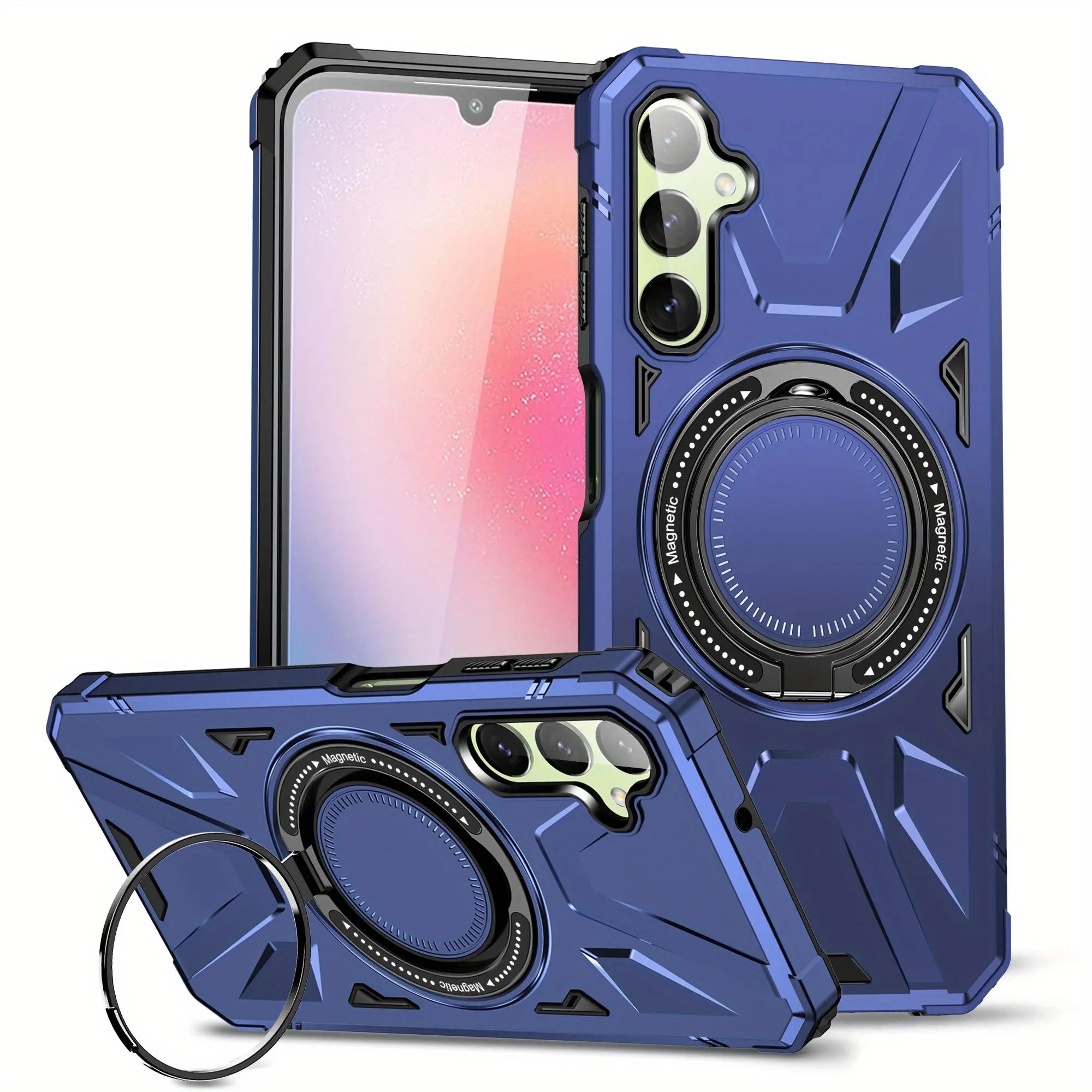Shockproof Magnetic Ring Kickstand Wireless Charging Phone Case, Magsafe Magnetic Shell, Smartphone, Phone Protective Cover, Phone Accessories Compatible with Samsung Galaxy A15 A14 A24 A25 A34 A35 A54 A55 A05 A05S 4G/5G, Casing