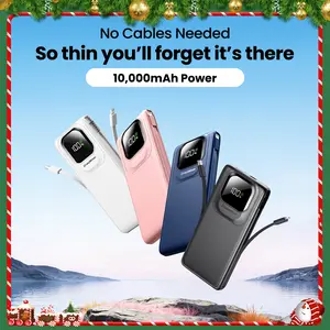 CrazyWhale Portable Power Bank 10000mAh Charger with Built-in USB-C Cable,Ultra Slim, 22.5W Fast Charging Battery Pack with LED Display for iPhone 17 Pro Max/16/15/14/13/12,Samsung S24 & Android Smartphone