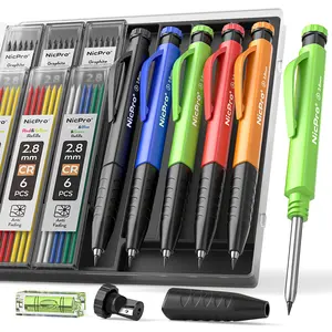 Nicpro 3-IN-1 Deep Hole Mechanical Carpenter Pencils Set with Sharpener, Finger Grip, Refills & Case - Heavy Duty Woodworking Tool for Architects (Office Technical Drawing Supplies)