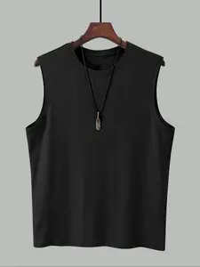 Men's Solid Color Sleeveless Tank Top, Regular Fit Casual Round Neck Vest for Summer, Men's Clothes for Daily Wear, Tanktop, Sleeveless Shirt