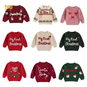 My First Christmas Sweater Baby Boy Girls Knit Sweater Christmas Outfits Letter Embroidery Pullover Tops