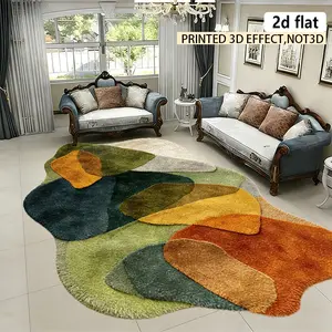 2D flat, irregular-shaped carpet/non-standard carpet, colorful carpet washable carpet, easy to clean, anti-slip, stylish doormat and carpet, Boho Printed Rug, suitable for living room, bedroom, kitchen, laundry room, spring and summer new products