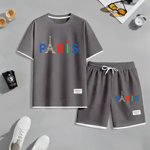 Men's Parisian print drawstring shorts set is an ideal choice for spring and summer. The casual summer outfit includes a short-sleeved shirt and a pair of shorts, suitable for everyday wear, sportswear, and various other occasions.