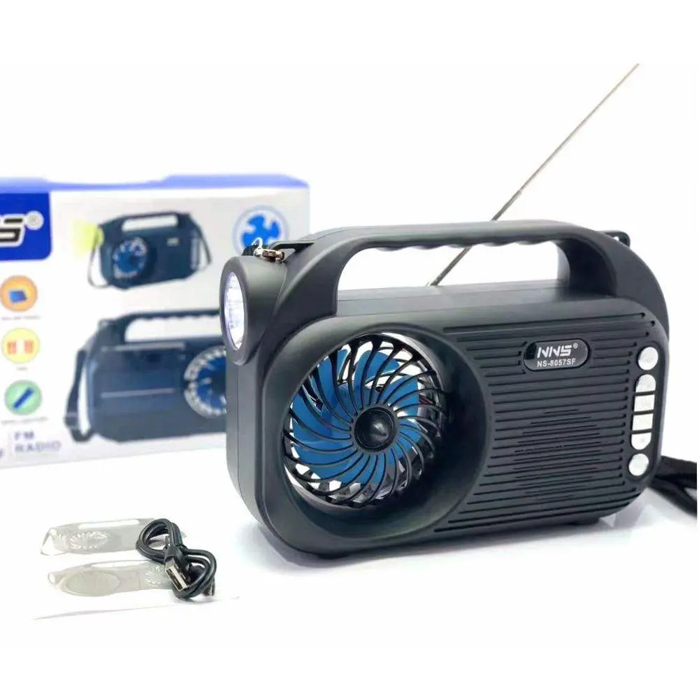 Versatile Portable Wireless Speaker with Built-in Solar Panel, Cooling Fan, AM/FM/SW Radio, Micro SD & USB Playback, Handy Carry Strap and Rugged Protective Shell