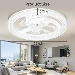 FLOWGO Modern LED Ceiling Fan with Light & Remote - 6-Speed, 3 Color Temperatures (Warm White/Nature White/Pure White), Dimmable Brightness, Timer Function, App & Remote Control, Flush Mount Design for Bedroom & Living Room