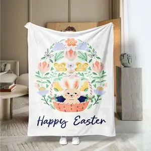 Easter Bunny Floral Print Blanket, Soft Comfortable Small Throw, Multi-Use for Office Bedroom Sofa Outdoor, Gift