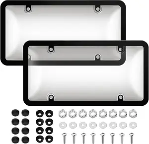 License Plate Frame Cover, Clear License Plate Protector 2 Pack, ABS Car Rear Front Plate Frames with Screws Caps, Rustproof, Unbreakable, Easy Install for Cars, Trucks, SUVs, Clear Gray