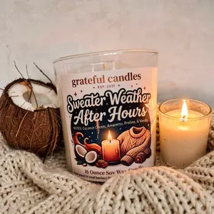 Grateful Candles Sweater Weather After Hours 12 Ounce Soy Wax Candle with Coconut Cream Amaretto Praline & Vanilla Notes