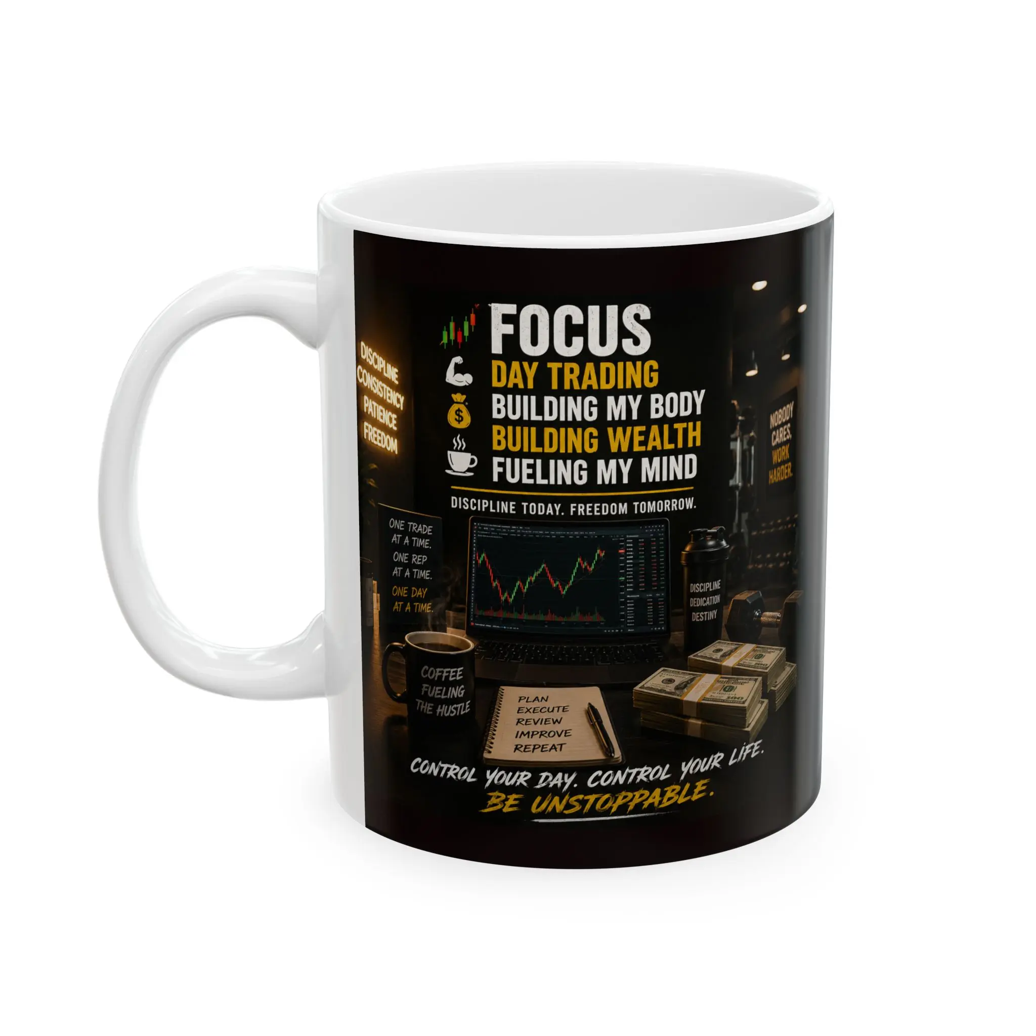 Motivational Coffee Mug - Grind, Hustle, Achieve Slogan, Daily Use, Lead-Free, Smooth Surface Kitchen Drinkware